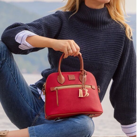 Dooney & Bourke Pebble Grained Red Leather Domed Satchel - Picture 5 of 6